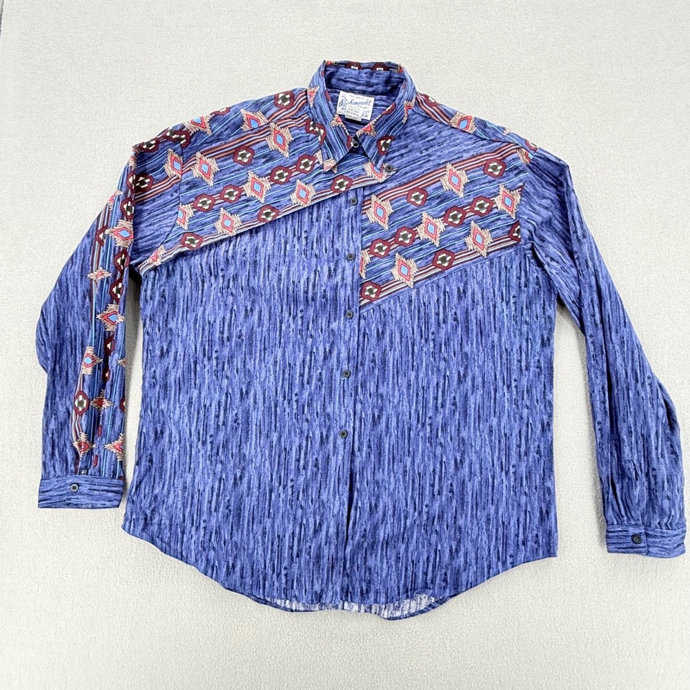 Vintage Rockmount Ranch Wear Tru West Blue Western USA Aztec Shirt Women XL